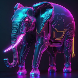 a beautiful cyber elephant from the future